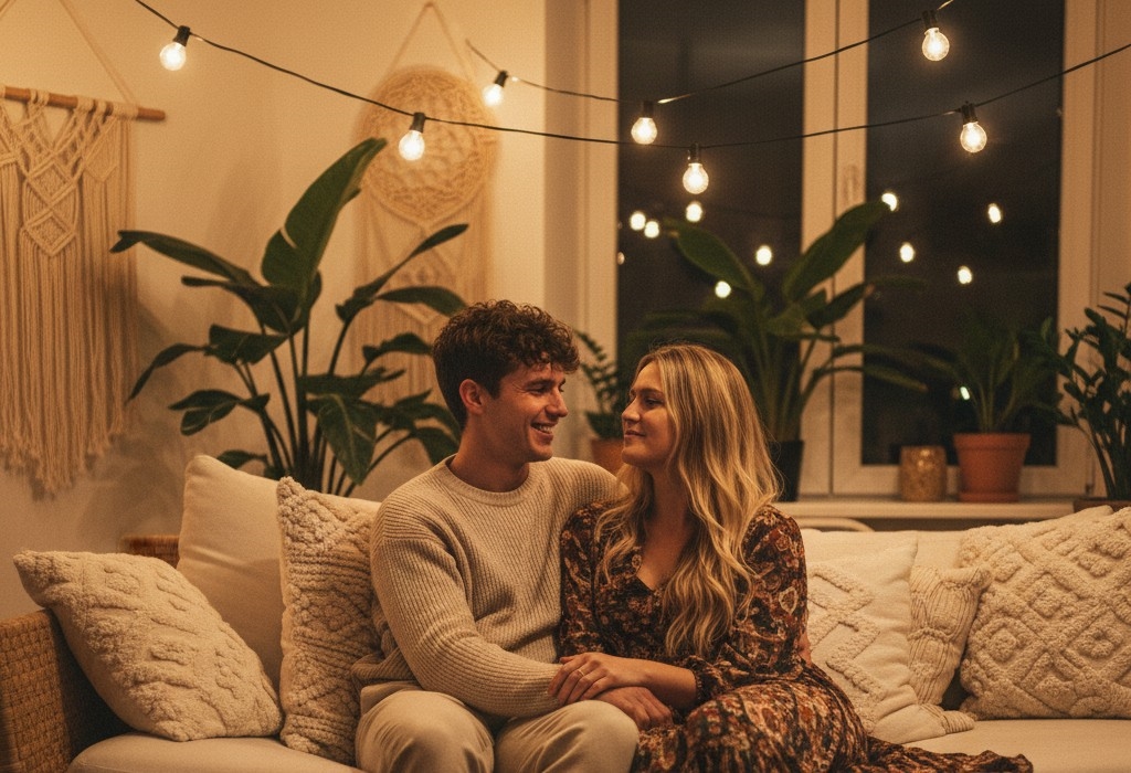 Relaxed couple on a sofa in a cozy apartment