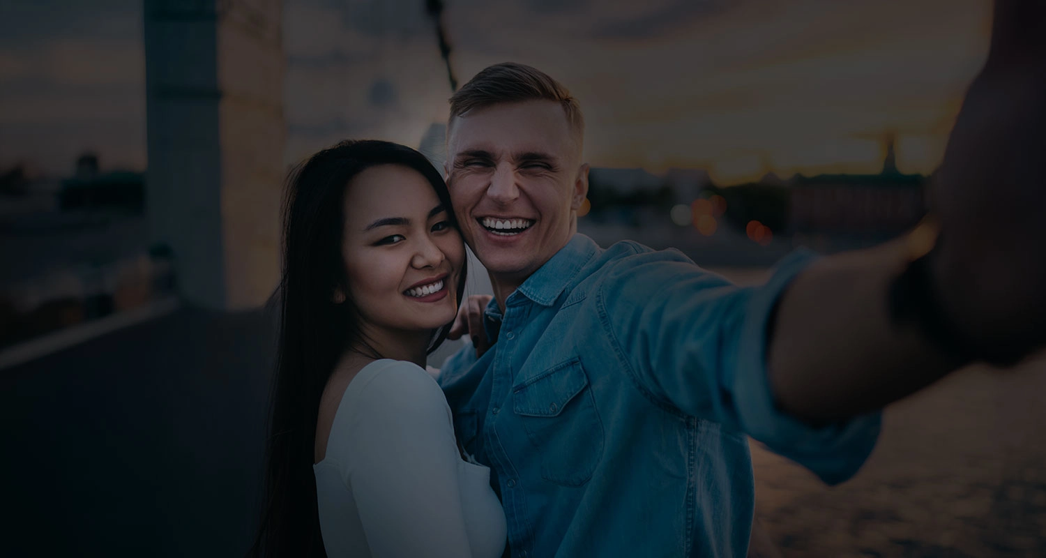 Happy couple meeting in person for the first time through Dating Love Hub.