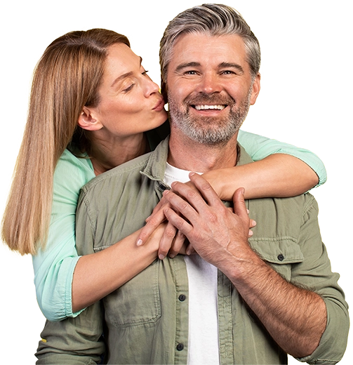 Happy mature couple embracing after meeting on the Over 50 Singles dating app