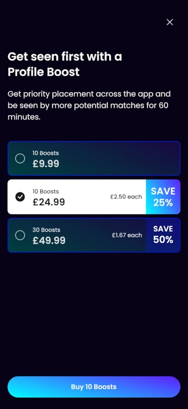 The Boost payment screen for a VIP member.
