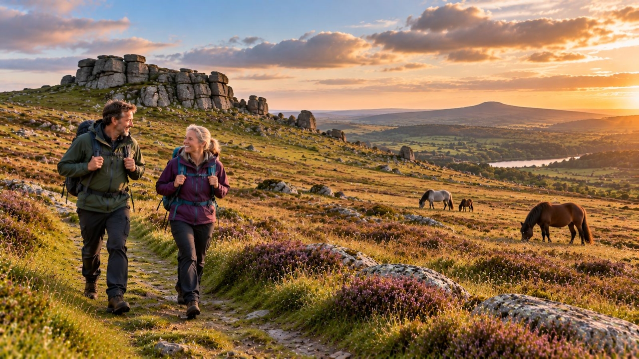 Two walkers on a footpath in Dartmoor & Exmoor