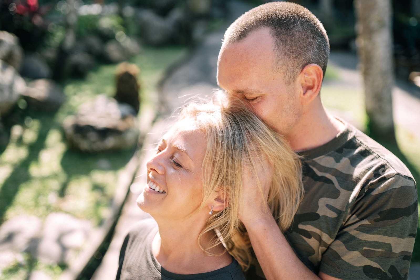 Couple walking in a park