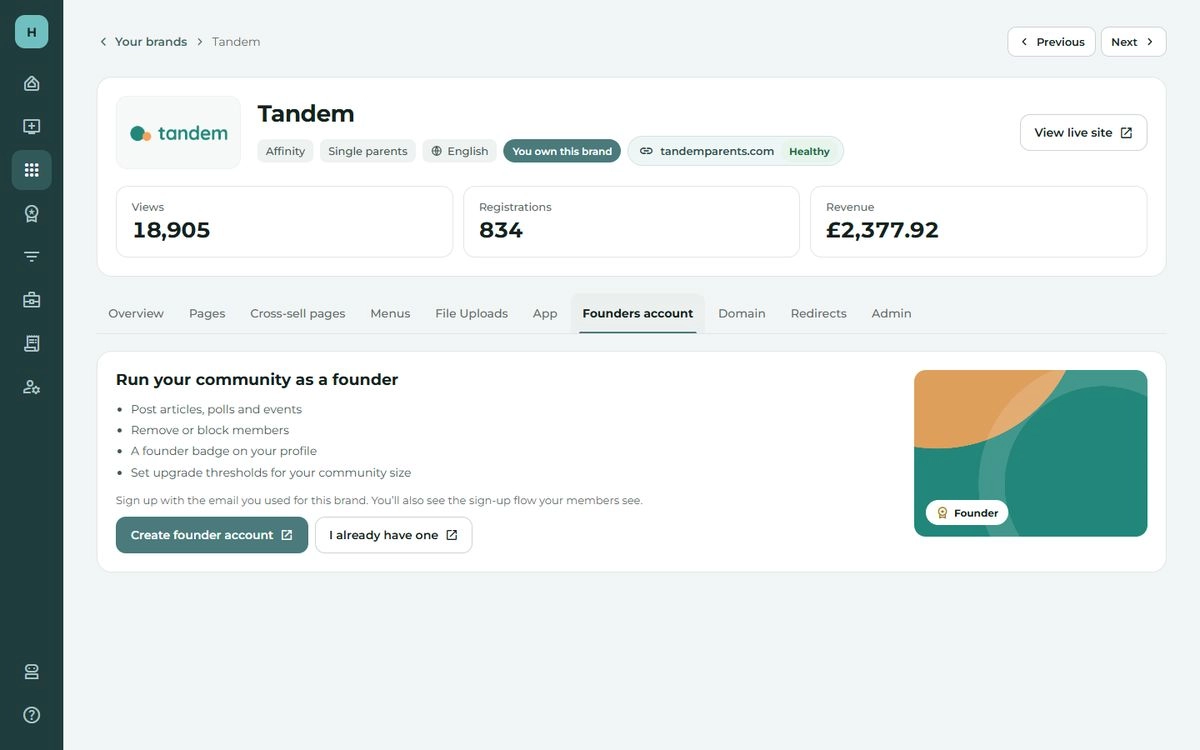The Founders account tab.