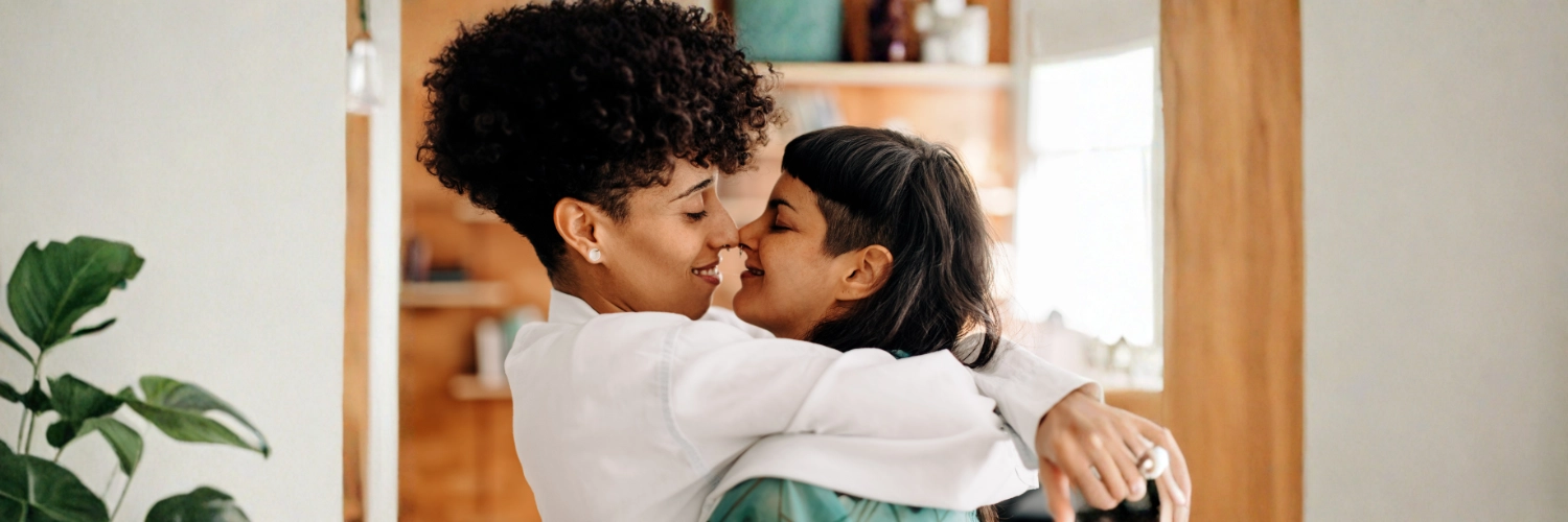 Lesbian couple enjoying a sunny day at Golden Gate Park in San Francisco