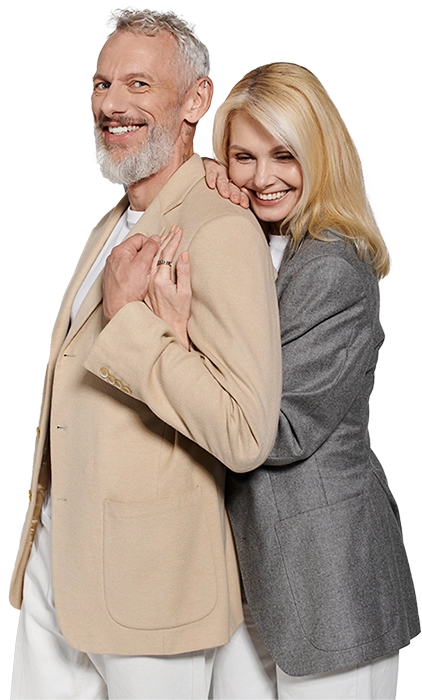 Happy Over 60’s couple embracing after meeting on the Over 60 Love Hub dating app