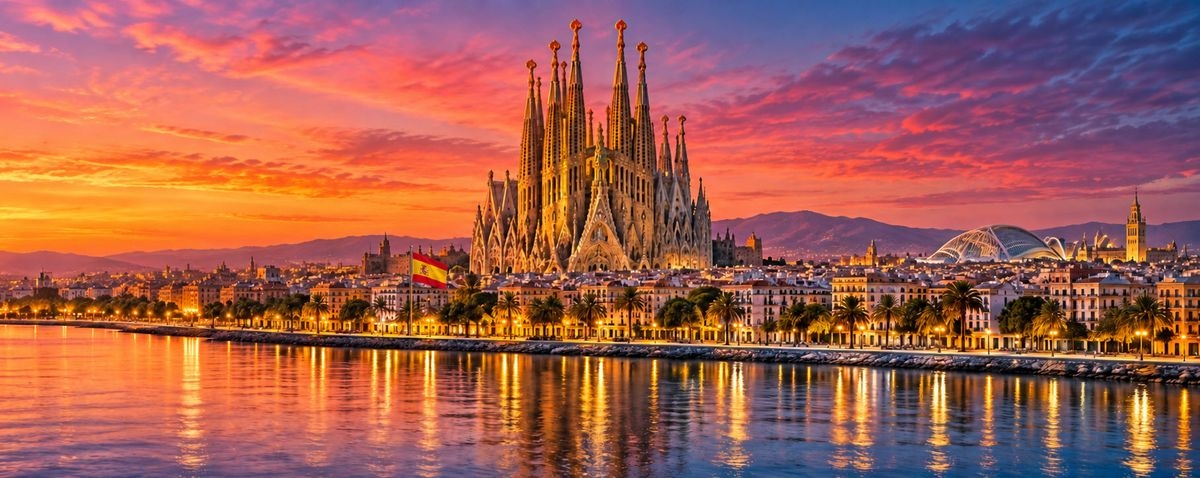 Panoramic view of a Spanish city at sunset