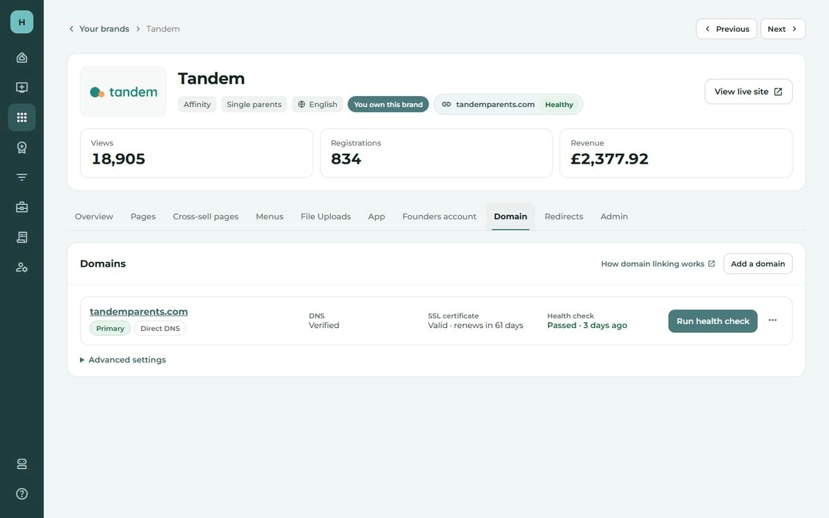 The Domain tab.
