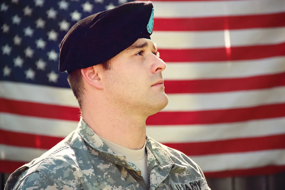 Illustrative patriotic military dating scene for Alaska