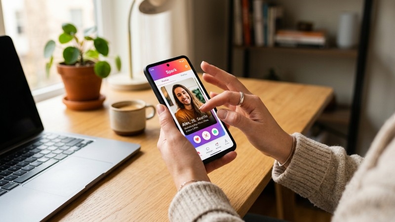 Person browsing dating apps on a smartphone