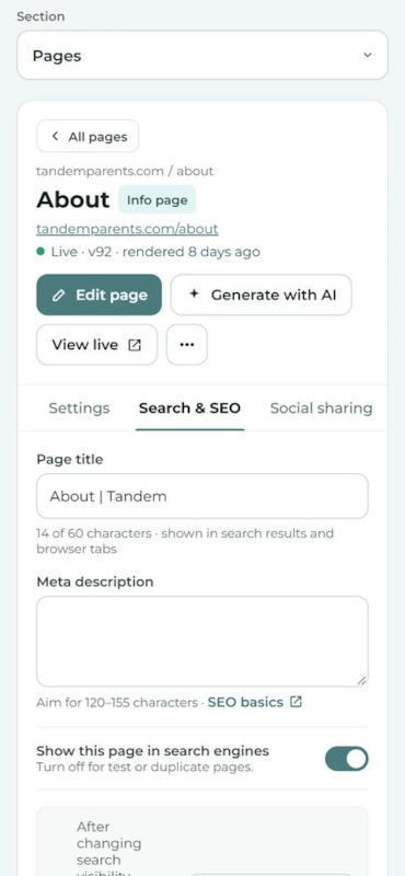 Pages: search and SEO, on a phone.