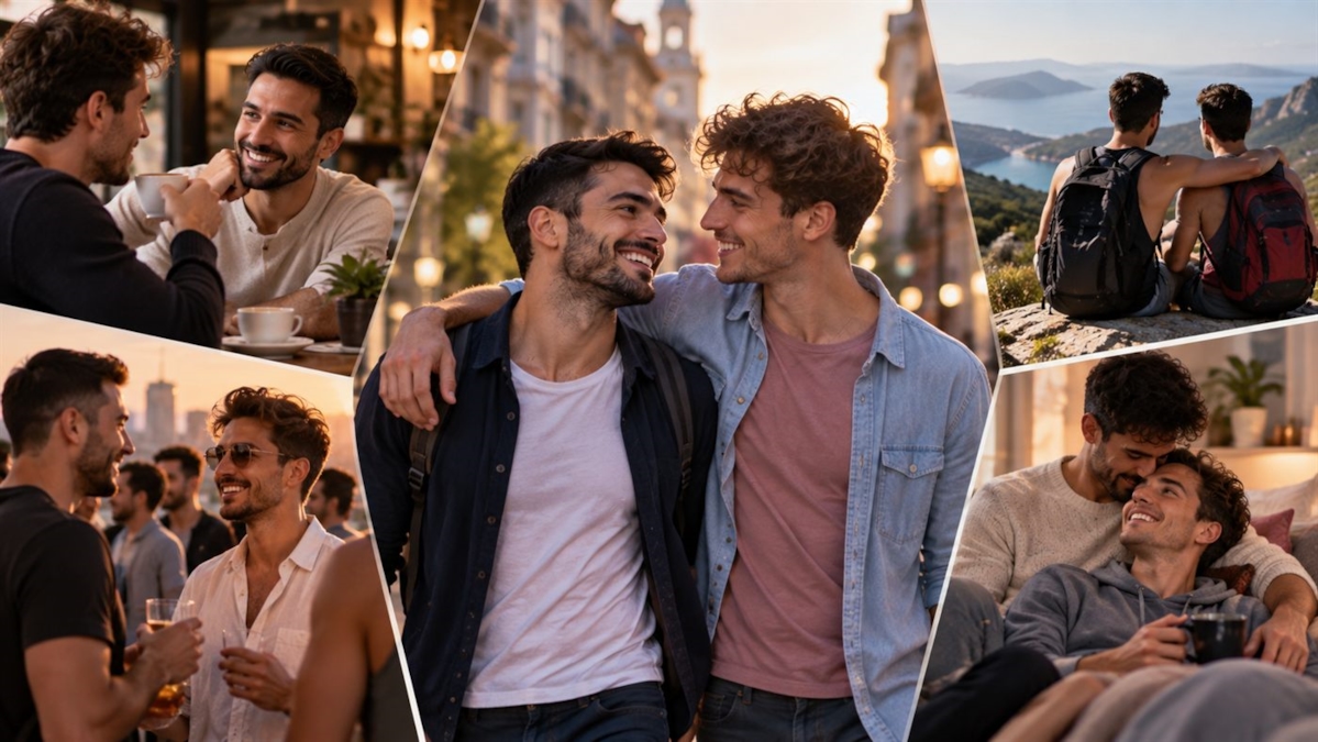 Pareja de hombres gay felices y relajados en casa, señal de una relación seria