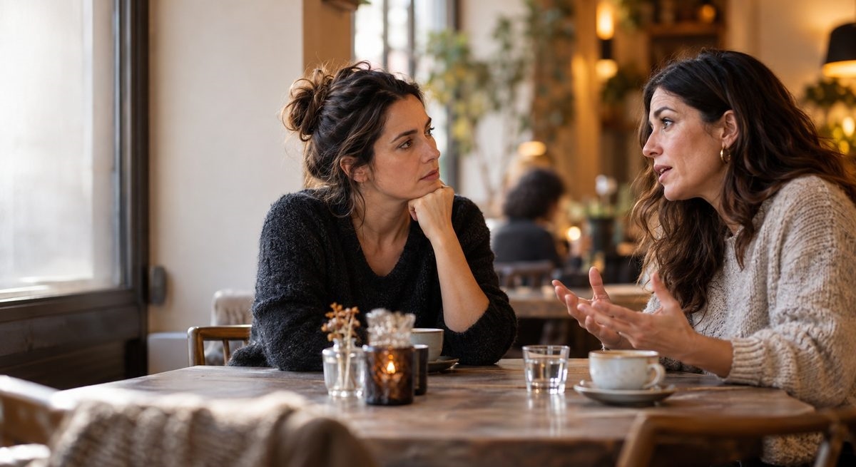 Dos mujeres hablando sobre su relación durante una cita