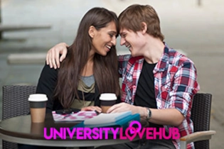 University students on a romantic first date at a café after matching online.