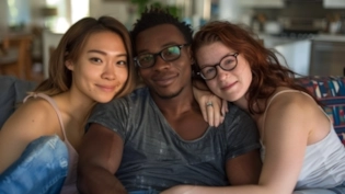 black poly man with 2 poly women