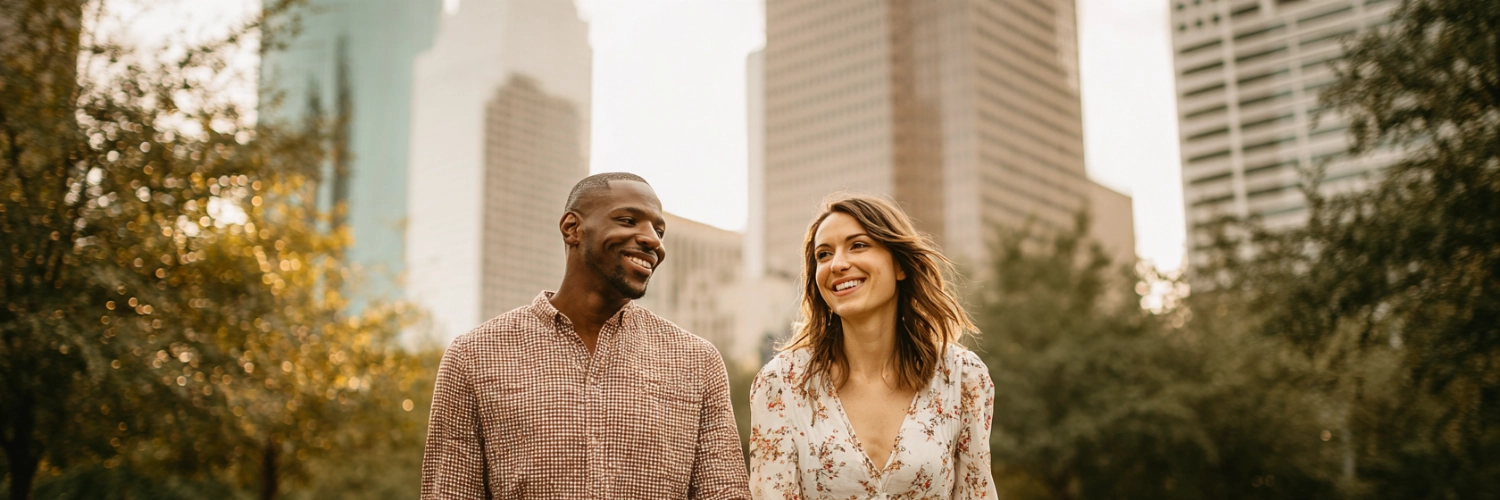 A vibrant skyline view of Houston symbolizing love and connection in the heart of Texas.