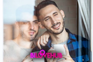 Happy bisexual couple meeting in person for a first date arranged through Bi Love Hub.