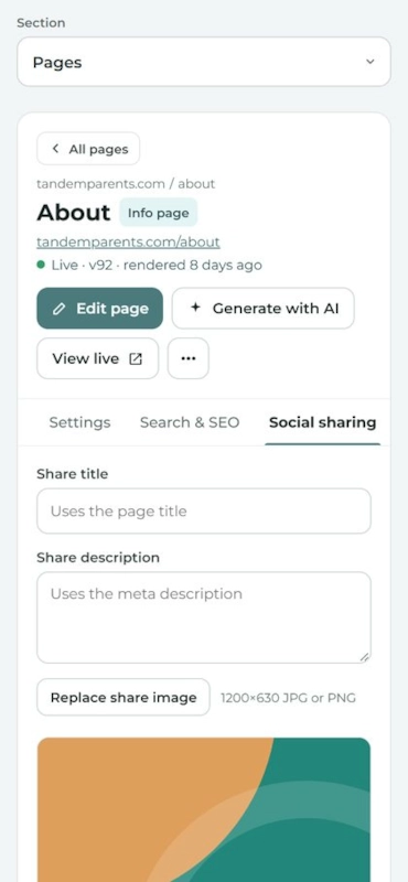 Pages: social sharing, on a phone.