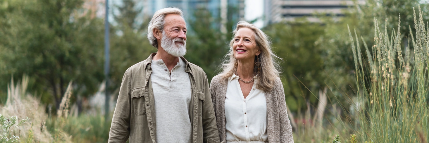 An elderly couple enjoying a romantic moment in Houston, showcasing the beauty of connection in retirement.