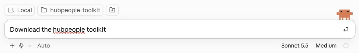 The message box, with the hubpeople-toolkit folder selected above it.