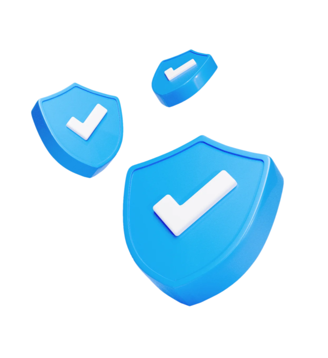 Blue shield icons with white check marks