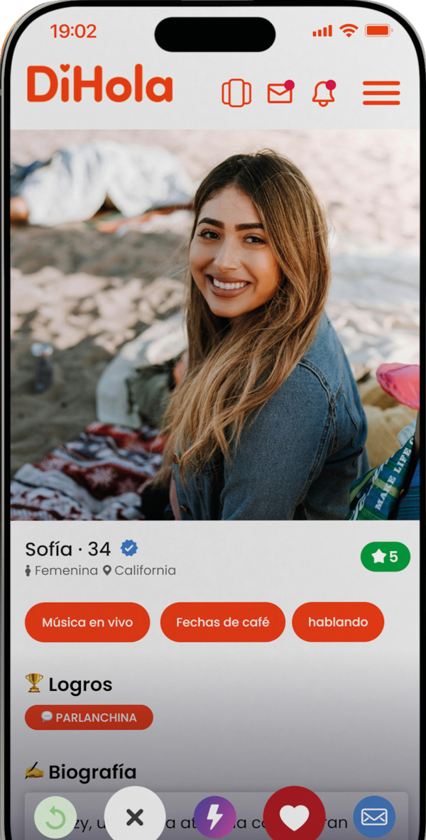 Pantalla de match de DiHola con Sofía, 34, de California