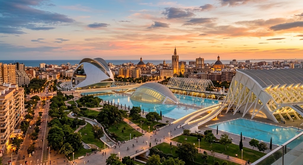 Ciudad de las Artes y las Ciencias de Valencia al atardecer