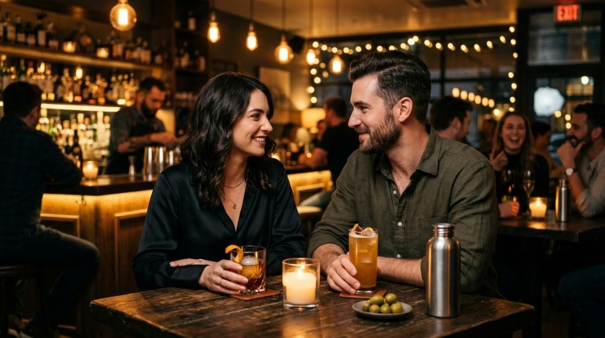 A couple in a relaxed, casual setting