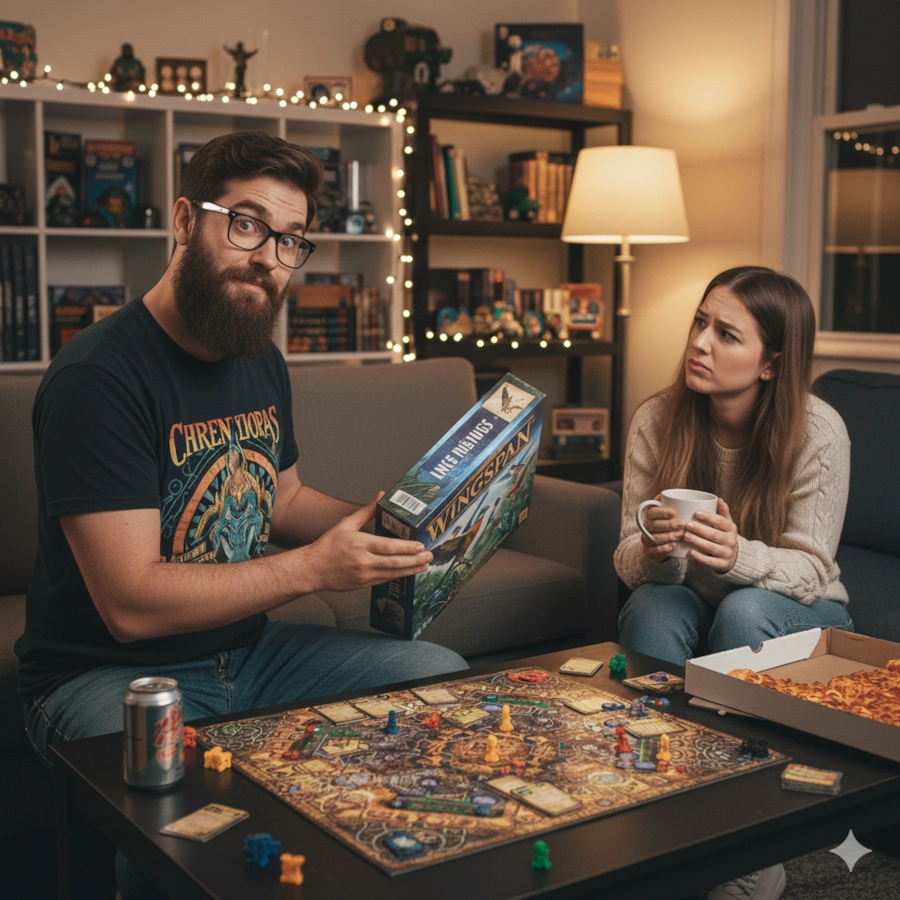 Person teaching their partner how to play a board game