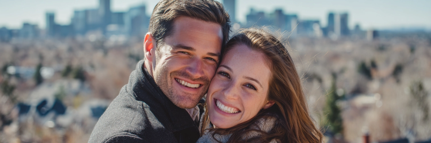 A vibrant skyline of Denver, depicting a lively dating scene and the spirit of connection.