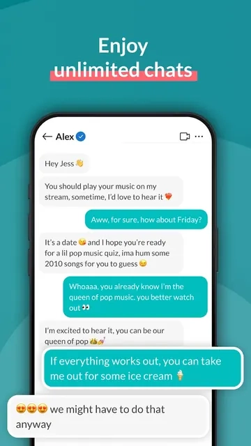 Tagged app chat screen showing a friendly conversation between two members