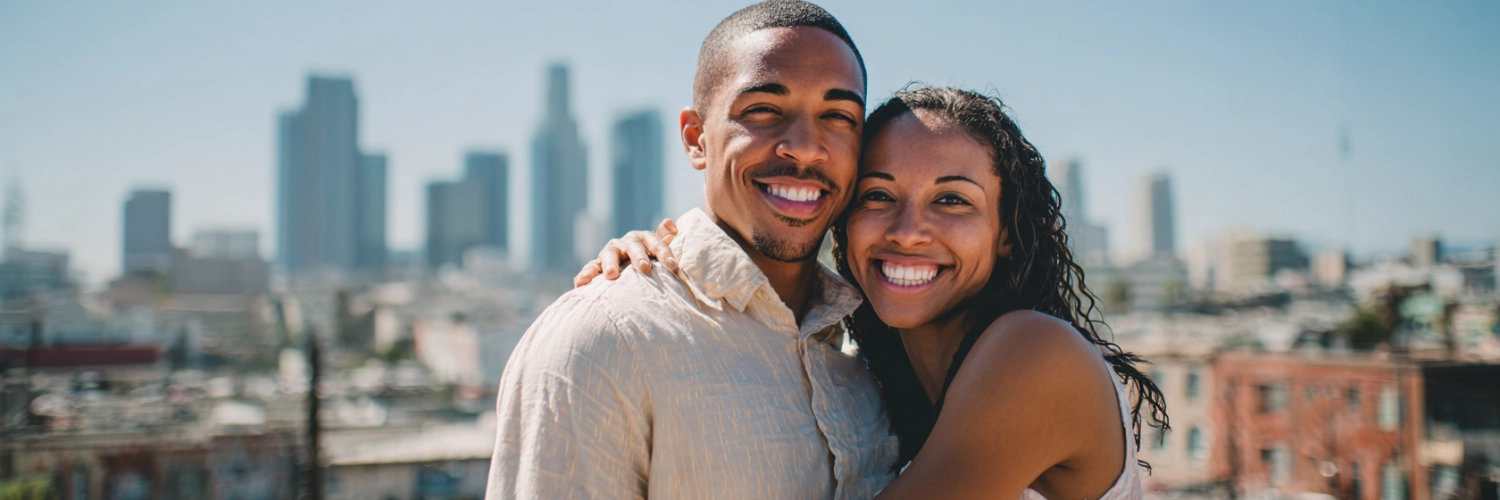 Couple on a romantic date in San Francisco, enjoying the Golden Gate Bridge