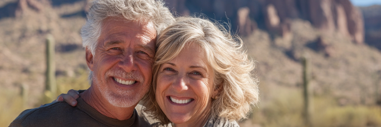 A joyful couple enjoying a sunset in Phoenix, symbolizing romantic connections in their 50s and beyond.