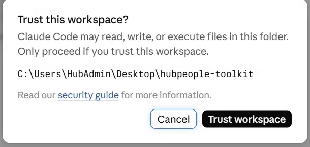 The Trust this workspace box.