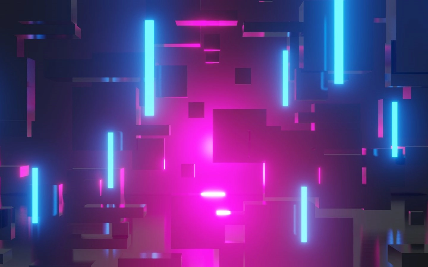 Pink and blue neon light bars in a dark digital space