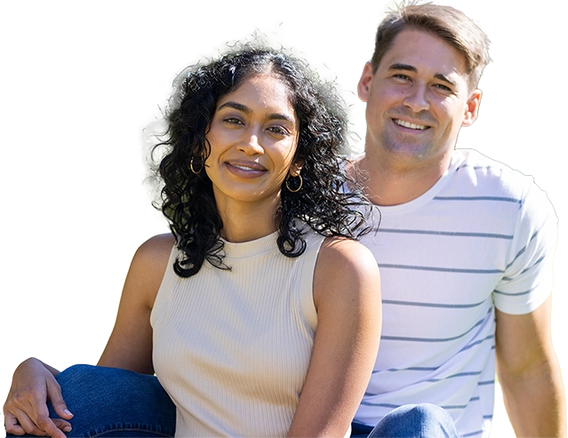 Happy middle aged over 40 couple embracing on a date on the Over 40 Love Hub dating app