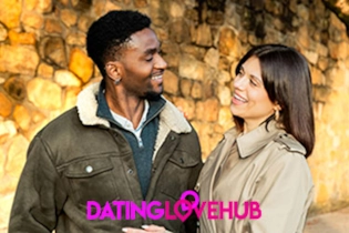 A man and woman chatting through Dating Love Hub after matching profiles.
