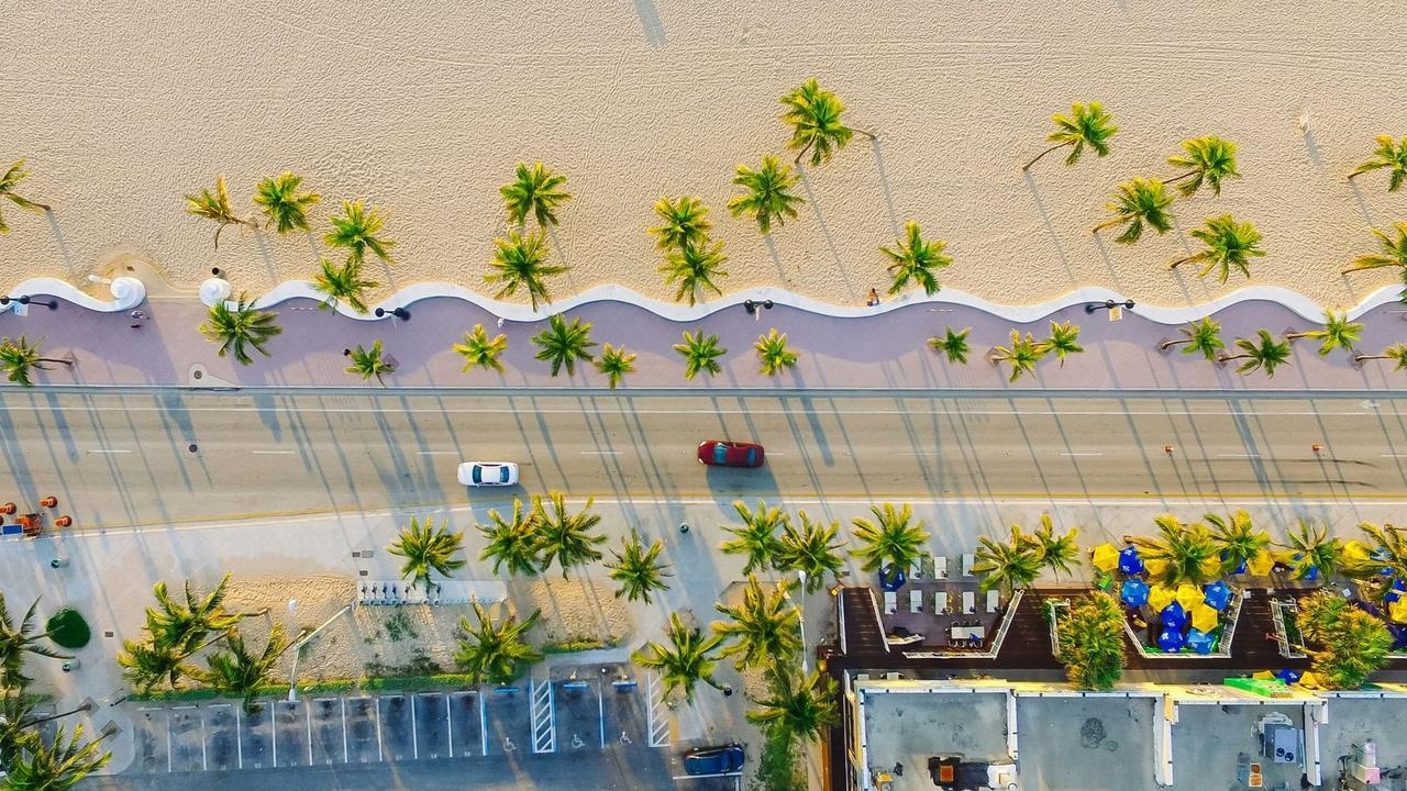Playa con palmeras del Golfo que evoca la escena swinger latina en Tampa, Florida