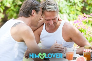 Gay couple enjoying a date after meeting on HIM Lover