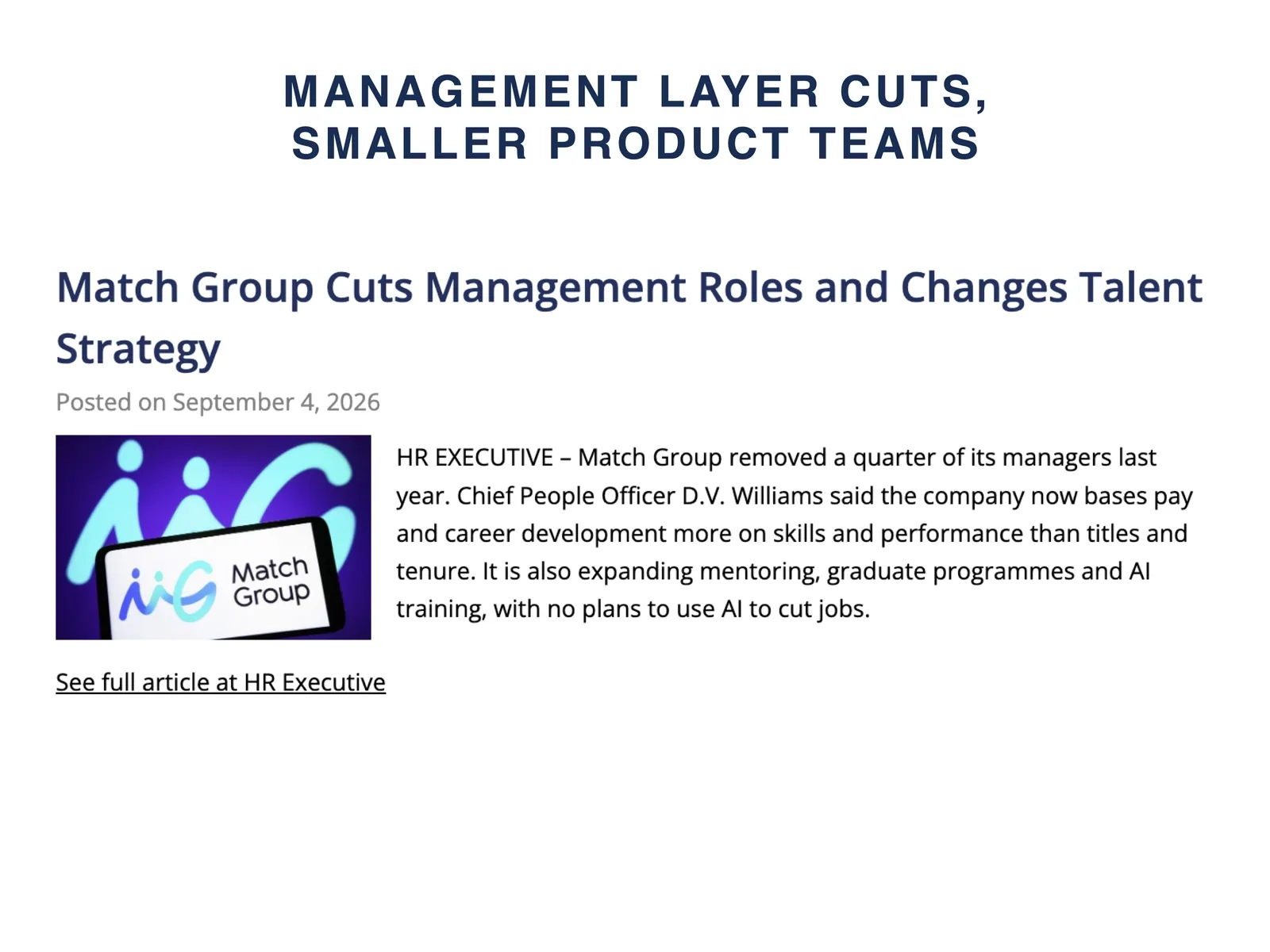 Match Group cuts management layers and moves to smaller product teams