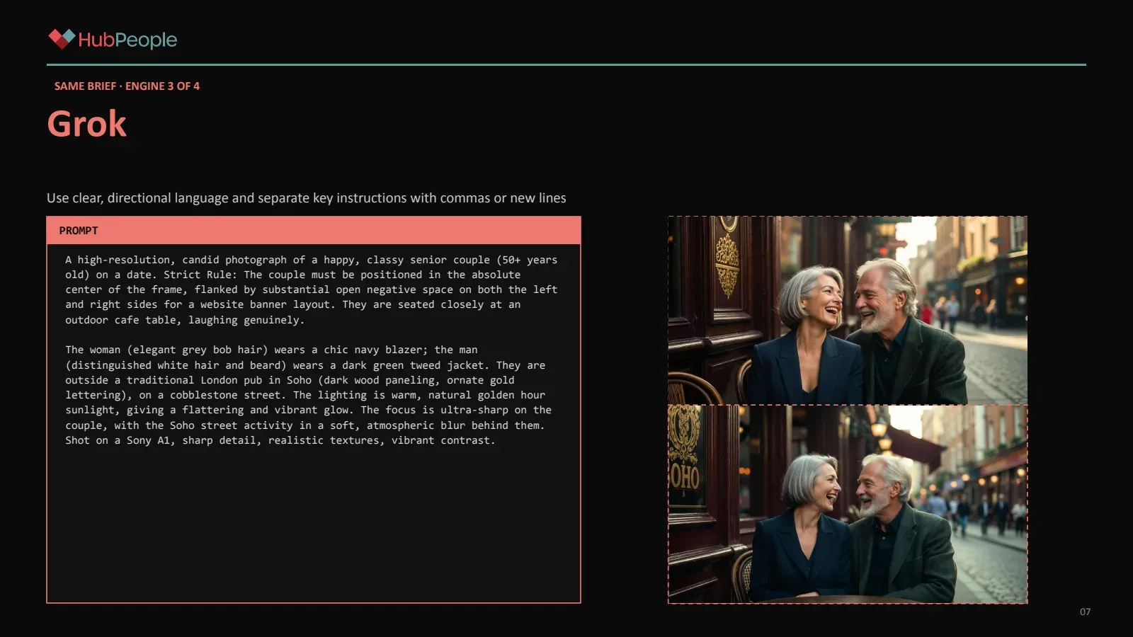Slide 7: Same brief, engine 3 of 4: Grok