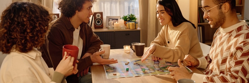 Well-organized board game night with snacks and games ready