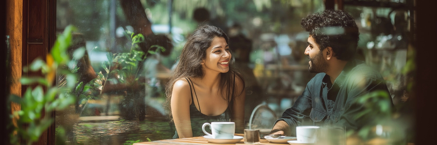 A romantic sunset over the Denver skyline, symbolizing love and connection