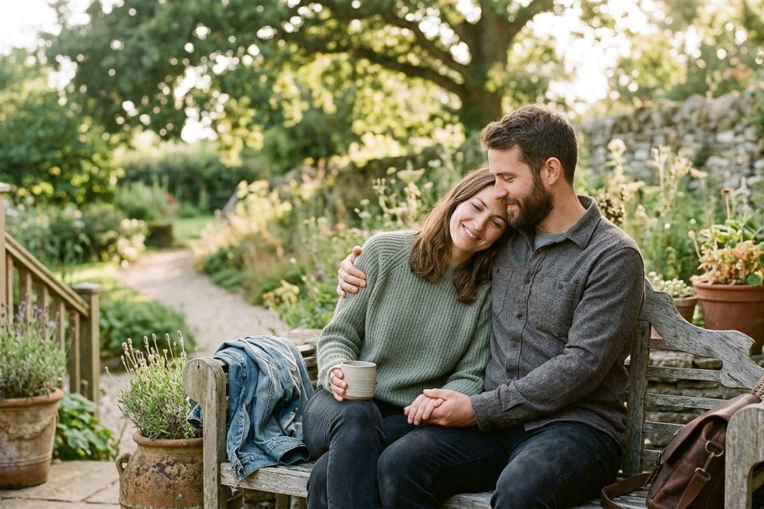 Two people sharing a relaxed, easy moment together outdoors