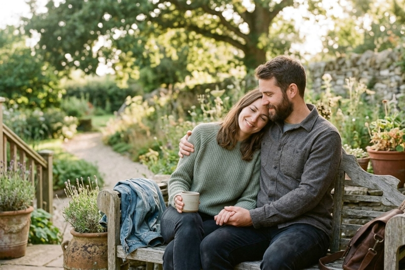 A couple sharing a quiet, easy moment together