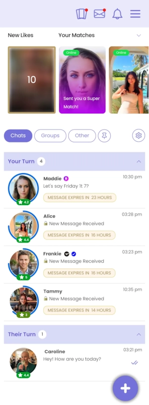 The free-member inbox, with messages shown as locked until reply, each with a countdown to expiry.
