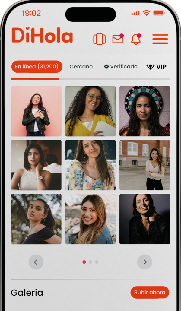 Pantalla de DiHola con la galería de miembros y el filtro Verificado