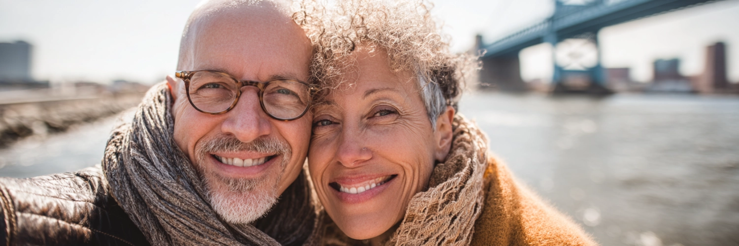 A vibrant cityscape of Philadelphia showcasing its historic architecture, perfect for over-50s seeking meaningful connections.