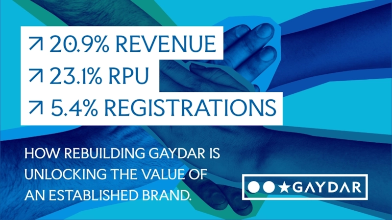 Gaydar rebuild results: revenue up 20.9%, RPU up 23.1% and registrations up 5.4%