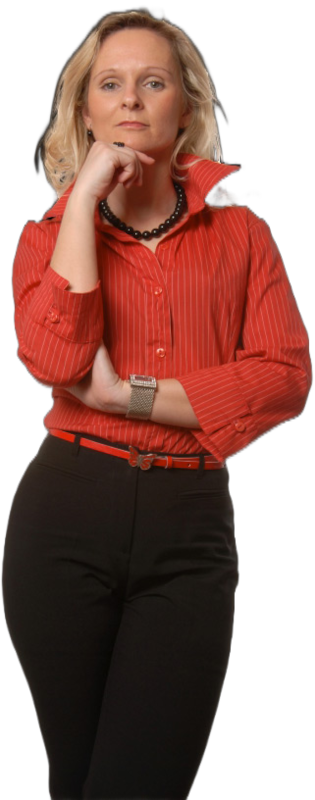 A dominant woman in business dress, representing the women who use Date a Domme