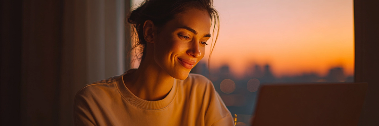 A romantic virtual date scene set against the backdrop of Miami's vibrant skyline, capturing the essence of online dating in a lively city.